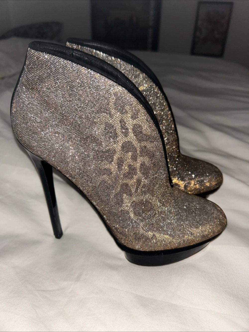 Brian Atwood Women's Glitter Leopard Ankle Booties